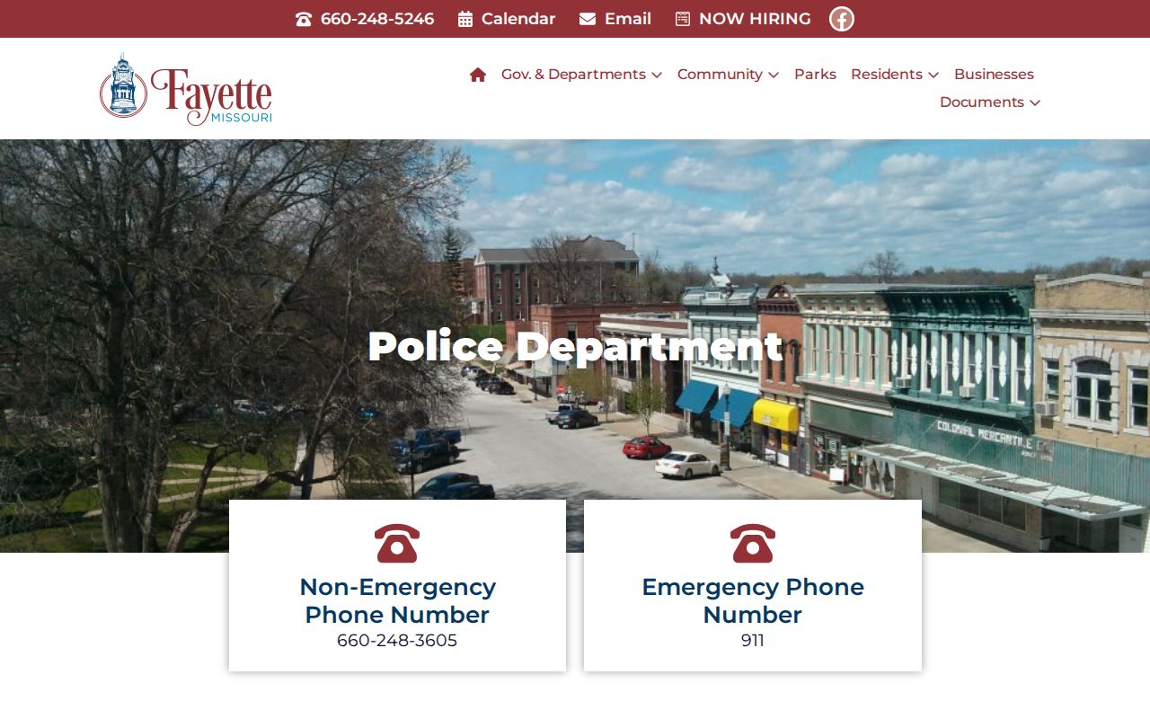 Fayette Police Department page for Howard County arrest record contact