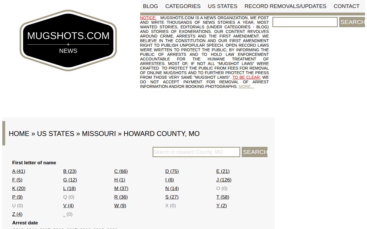 Howard County crime news secondary archive record interface